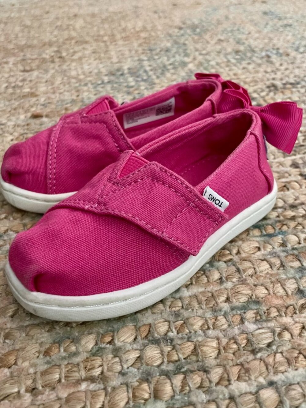 Toms Kids Toddler Girls Pink Bow Alpargata slip-on shoes US T 5